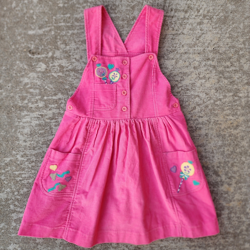 Vintage Joyeux Gamins Happy Kids‎ Pink Corduroy Candy Embroided Dress, Sz 6